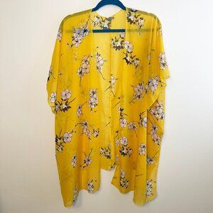 🌼 Yellow Floral Kimono Lightweight Sheer Cover-Up - M/L
